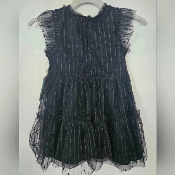 NWT flutter sleeve tiered tulle dress black gold metallic accents Girls 4 / 5 XS - Picture 3 of 8